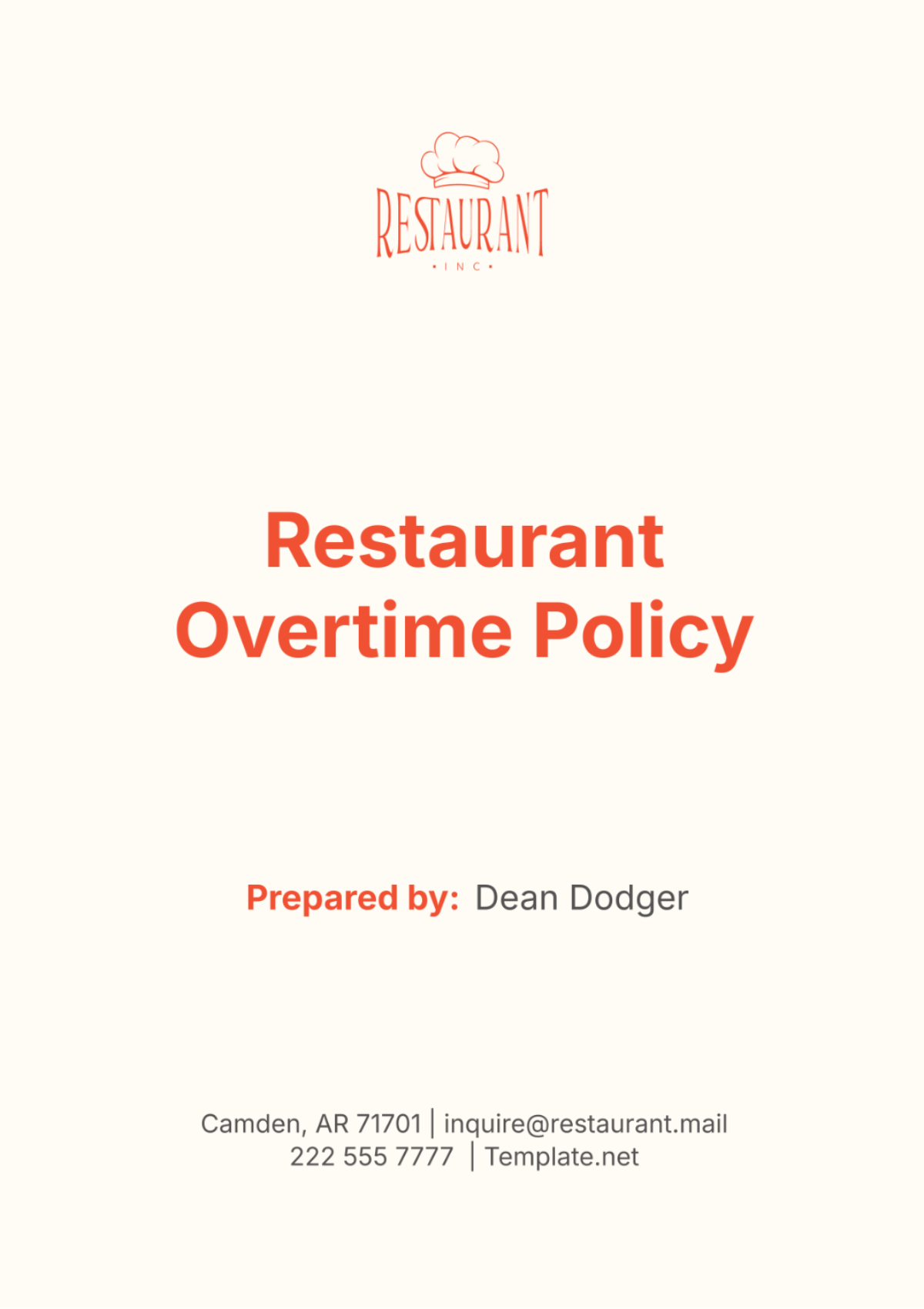 Restaurant Overtime Policy Template