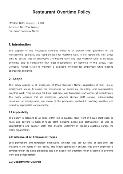 Free Restaurant Overtime Policy Template to Edit Online