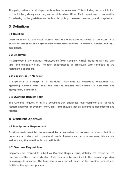 Free Restaurant Overtime Policy Template to Edit Online