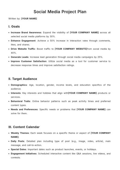 Free Social Media Project Plan Template to Edit Online