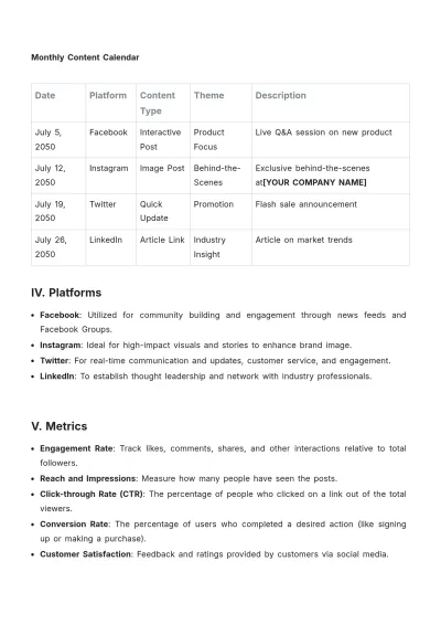 Free Social Media Project Plan Template to Edit Online