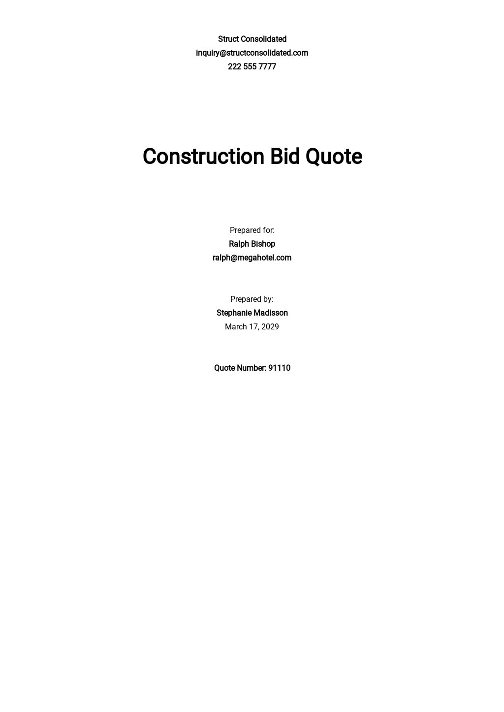 Construction Material Quotation Template Free PDF Google Docs