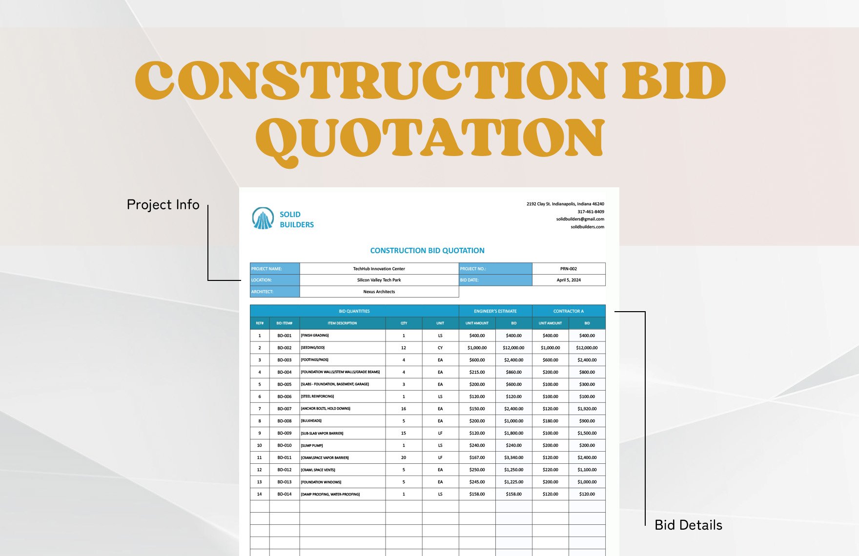 Construction Bid Quotation Template