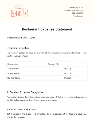 Free Restaurant Expense Statement Template to Edit Online