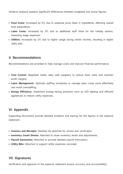 Free Restaurant Expense Statement Template to Edit Online