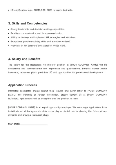 Free Restaurant HR Director Job Description Template to Edit Online