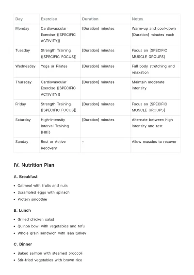 Free Weekly Exercise Plan Template to Edit Online