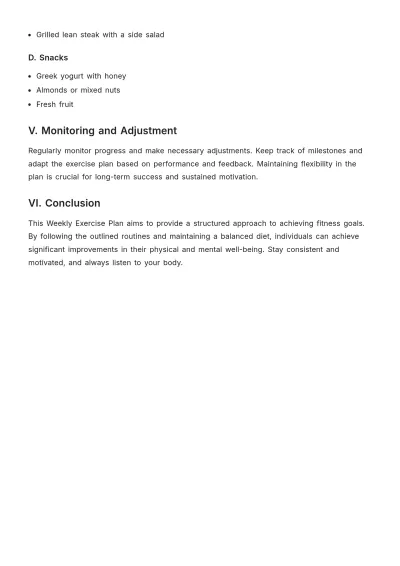 Free Weekly Exercise Plan Template to Edit Online