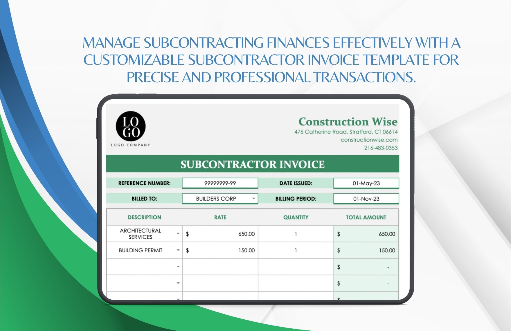 Subcontractor Invoice Template