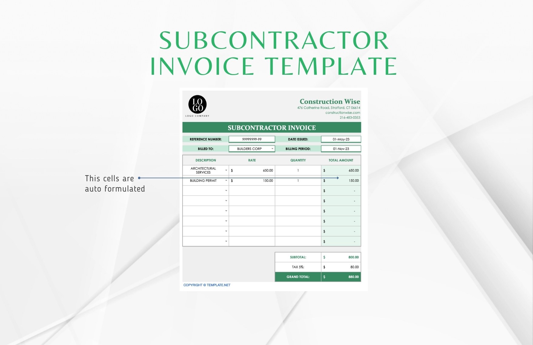 Subcontractor Invoice Template