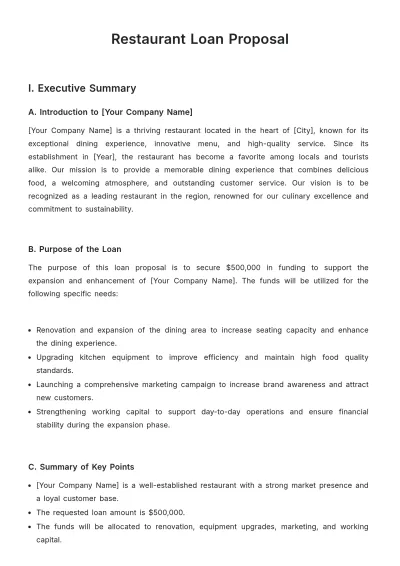 Free Restaurant Loan Proposal Template to Edit Online