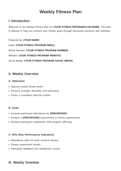 Free Weekly Fitness Plan Template to Edit Online