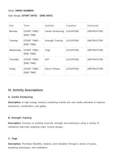 Free Weekly Fitness Plan Template to Edit Online