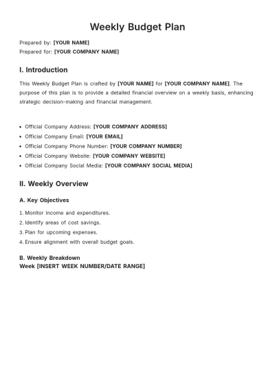 Free Weekly Budget Plan Template to Edit Online