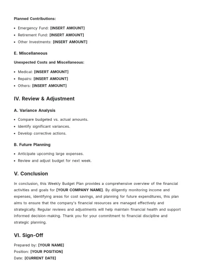 Free Weekly Budget Plan Template to Edit Online