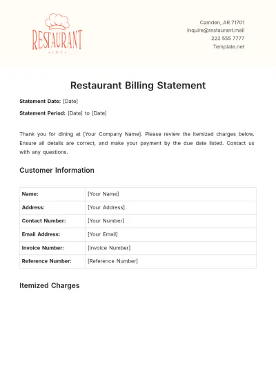 Free Restaurant Billing Statement Template & AI Invoice Maker