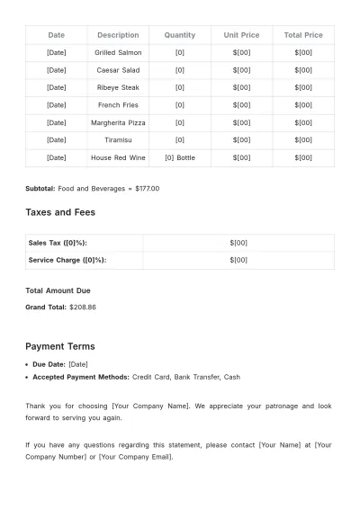 Free Restaurant Billing Statement Template & AI Invoice Maker