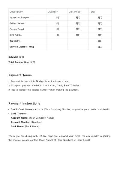 Free Restaurant Invoice Statement Template to Edit Online