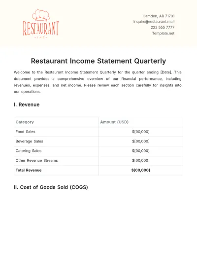 Free Restaurant Income Statement Quarterly Template to Edit Online