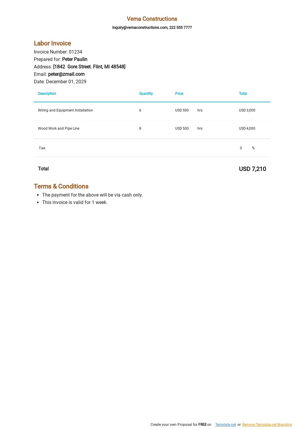 Free Construction Invoice Template In Apple Mac Numbers Template Net