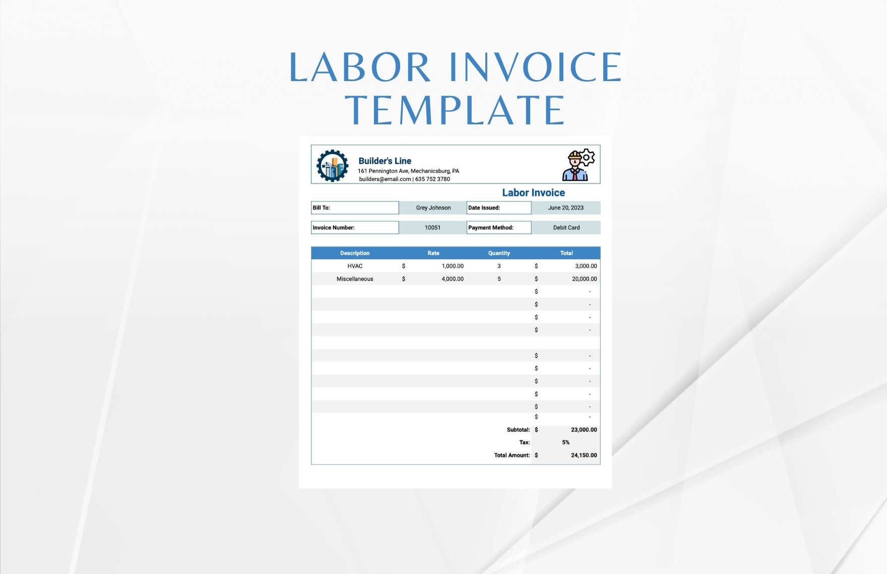 Labor Invoice Template