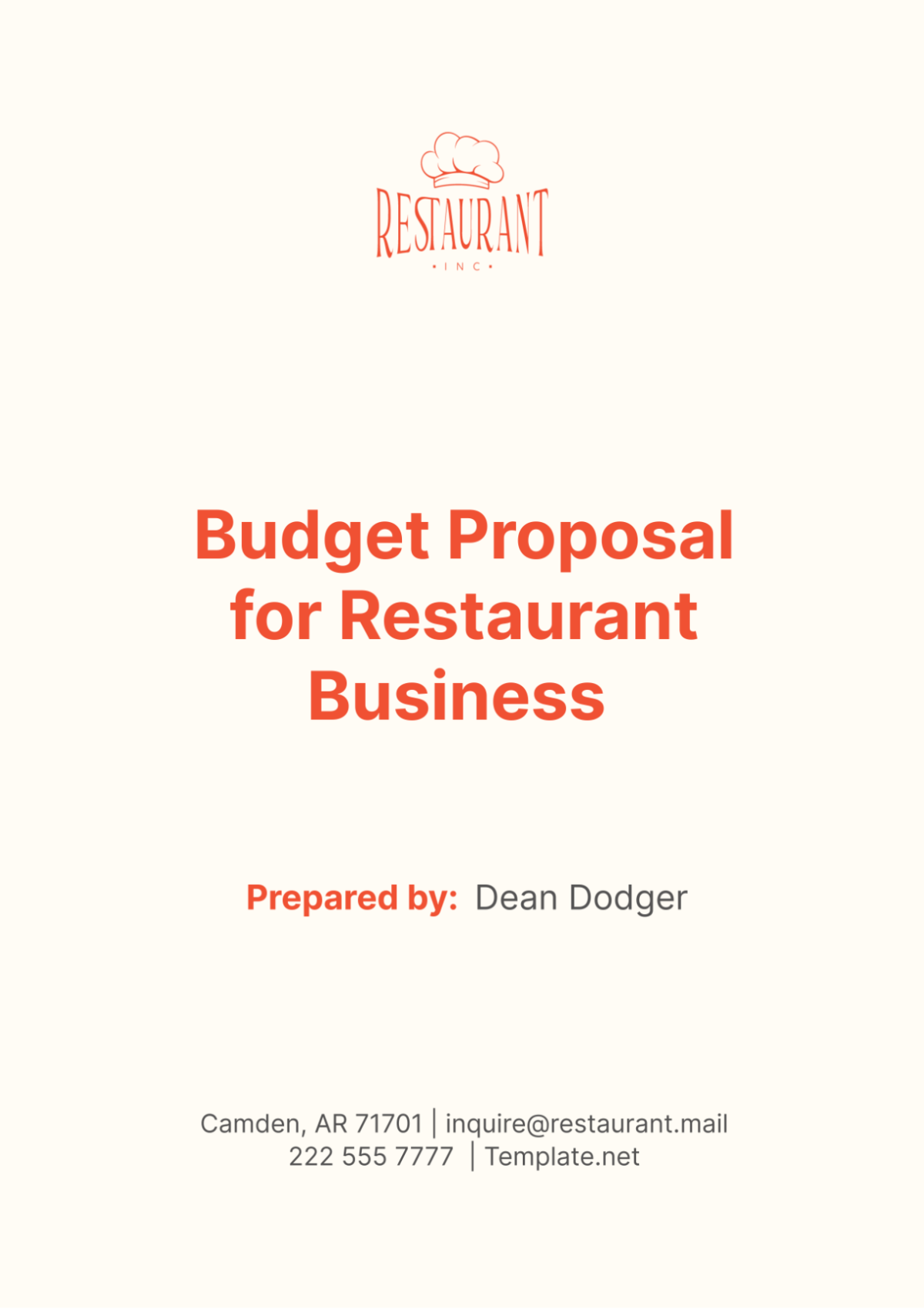 Free Budget Proposal for Restaurant Business Template