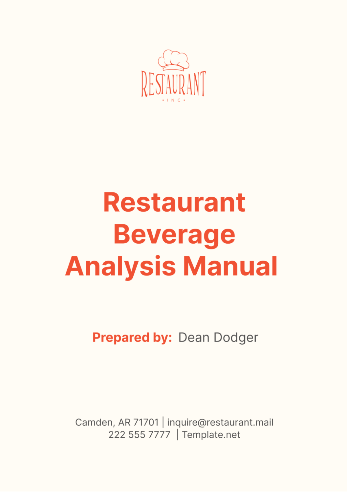 Restaurant Beverage Analysis Manual Template - Edit Online & Download