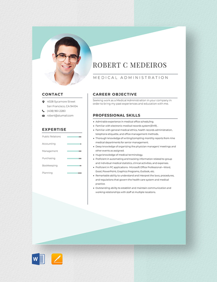 Free Medical Administration Resume Template - Word, Apple Pages