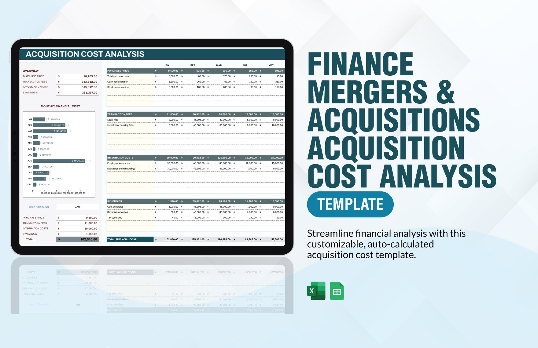 Finance Mergers & Acquisitions Acquisition Cost Analysis Template in Excel, Google Sheets