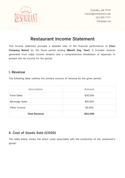 Free Restaurant Income Statement Template to Edit Online