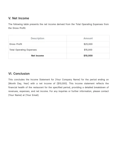 Free Restaurant Income Statement Template to Edit Online