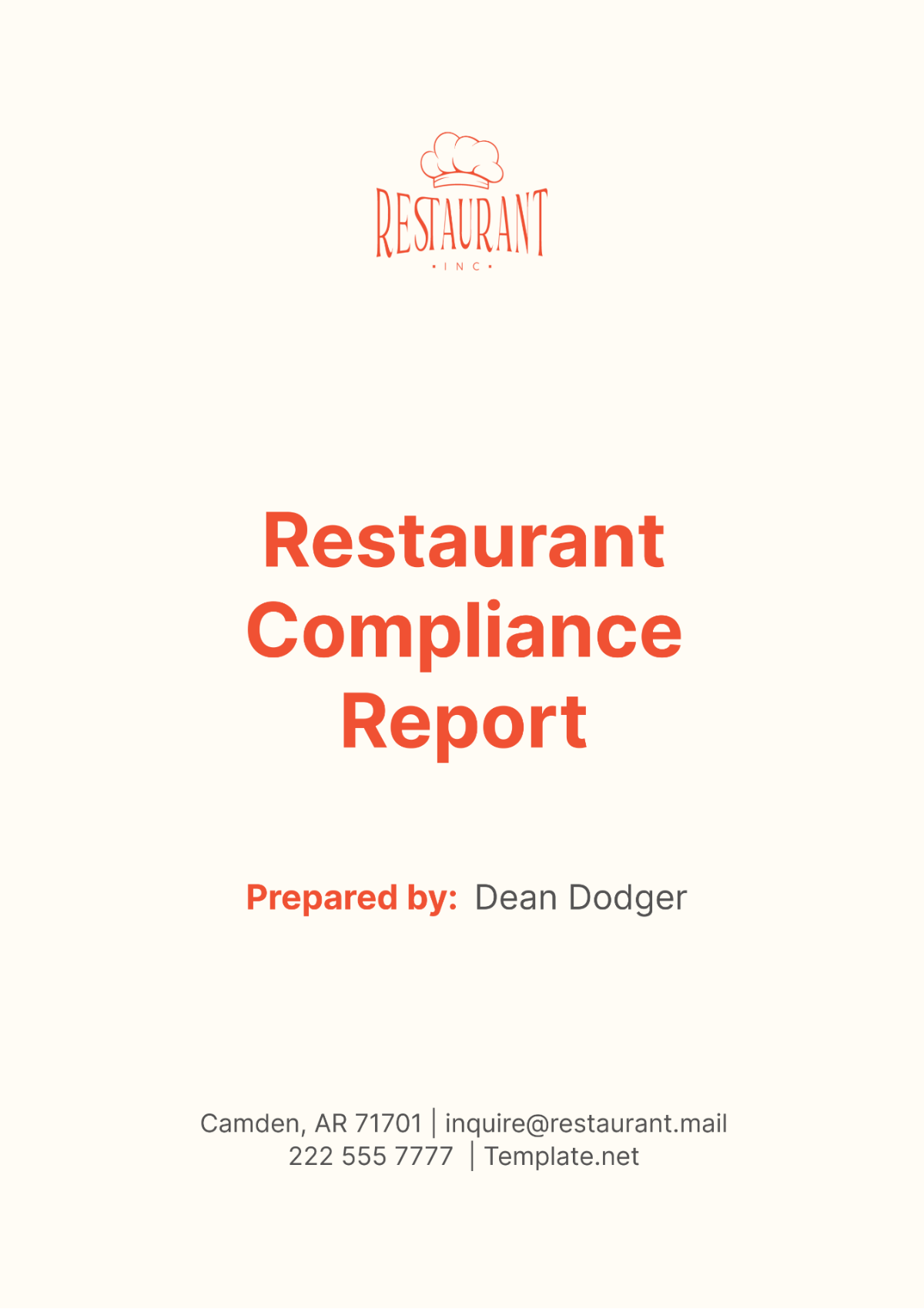 Restaurant Compliance Report Template - Edit Online & Download