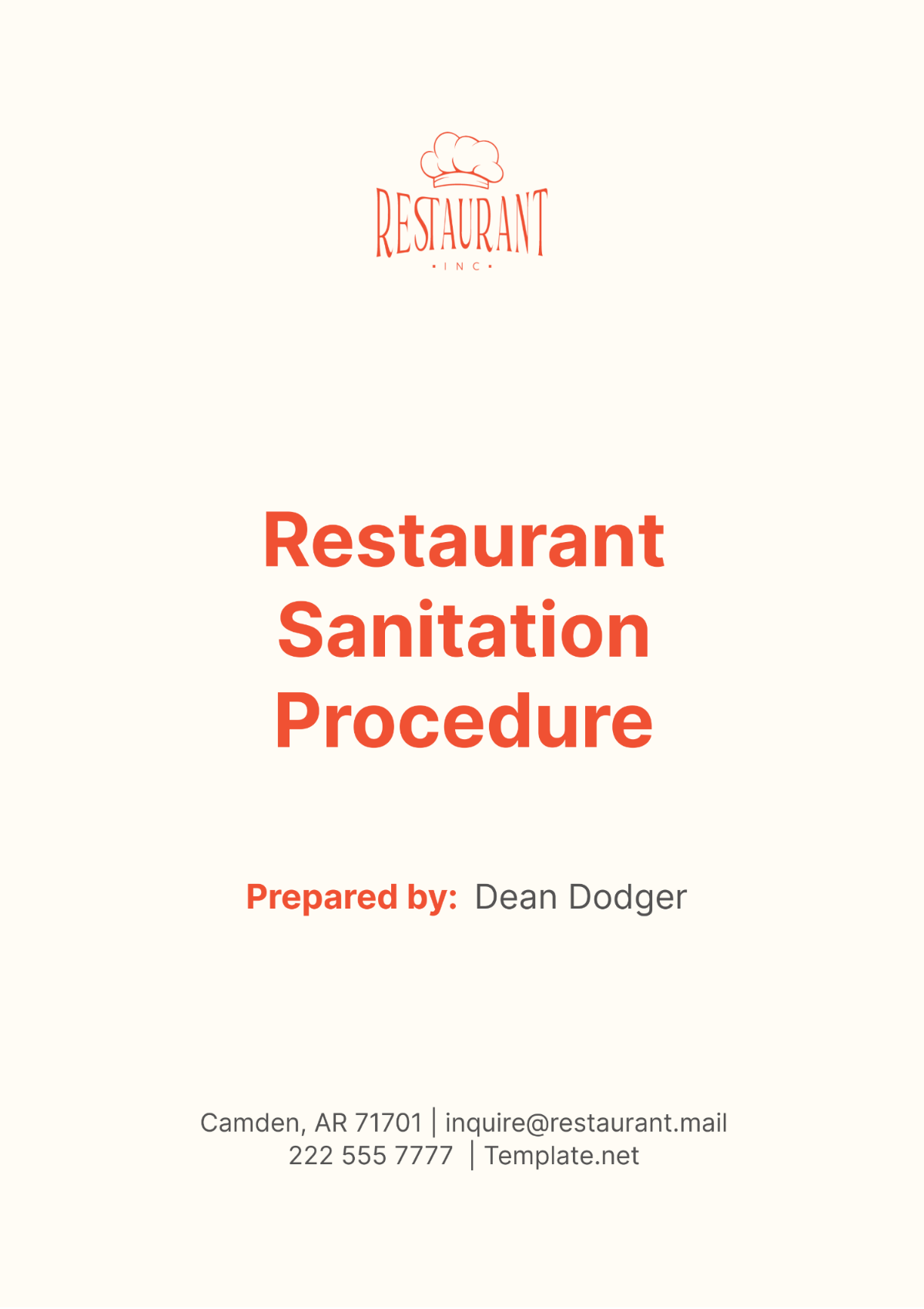 Restaurant Sanitation Procedure Template