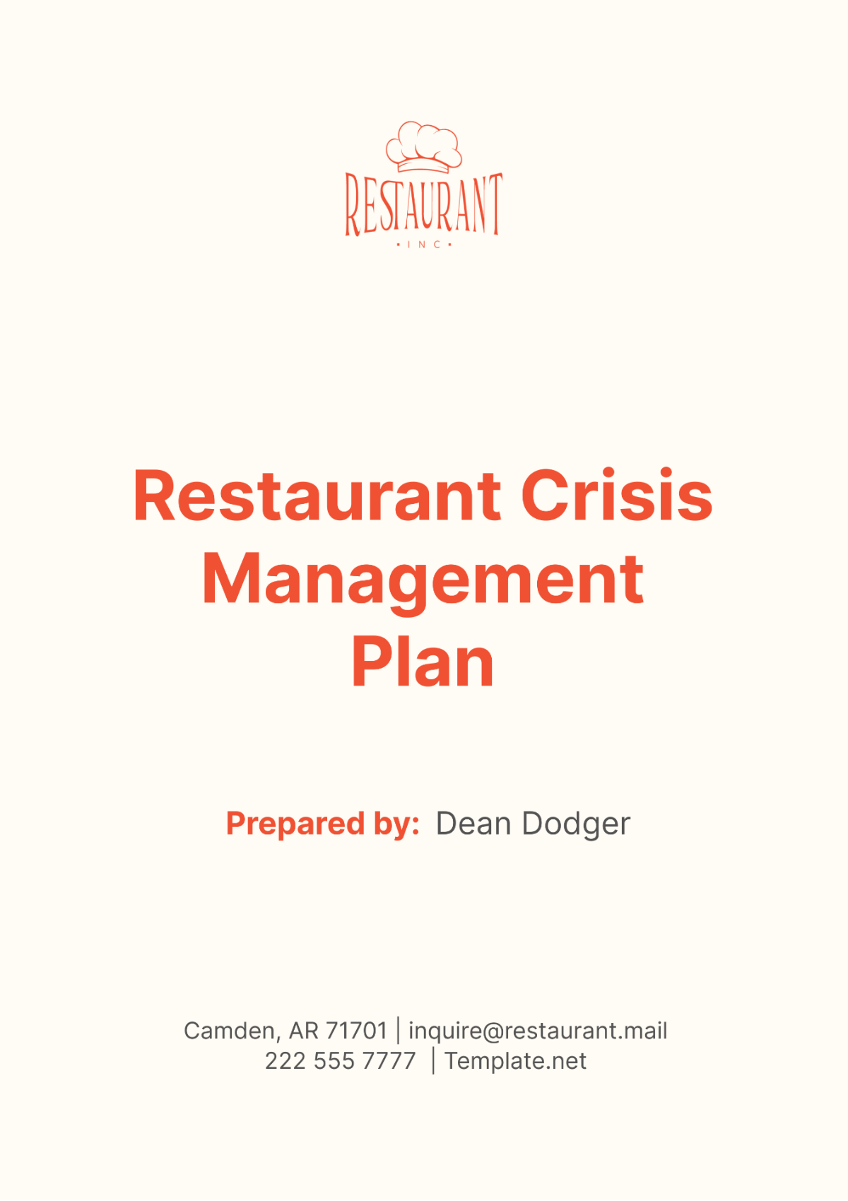 Restaurant Crisis Management Plan Template - Edit Online & Download