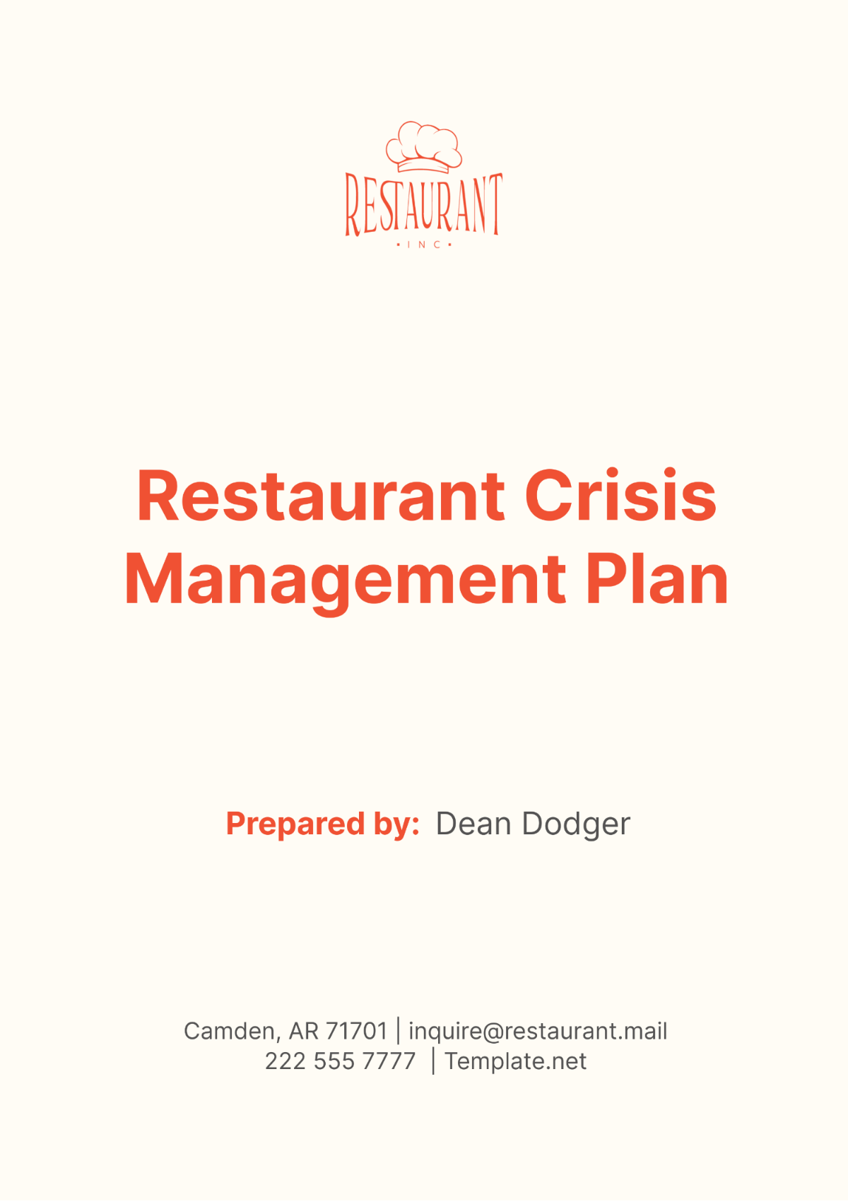 Free Restaurant Crisis Management Plan Template