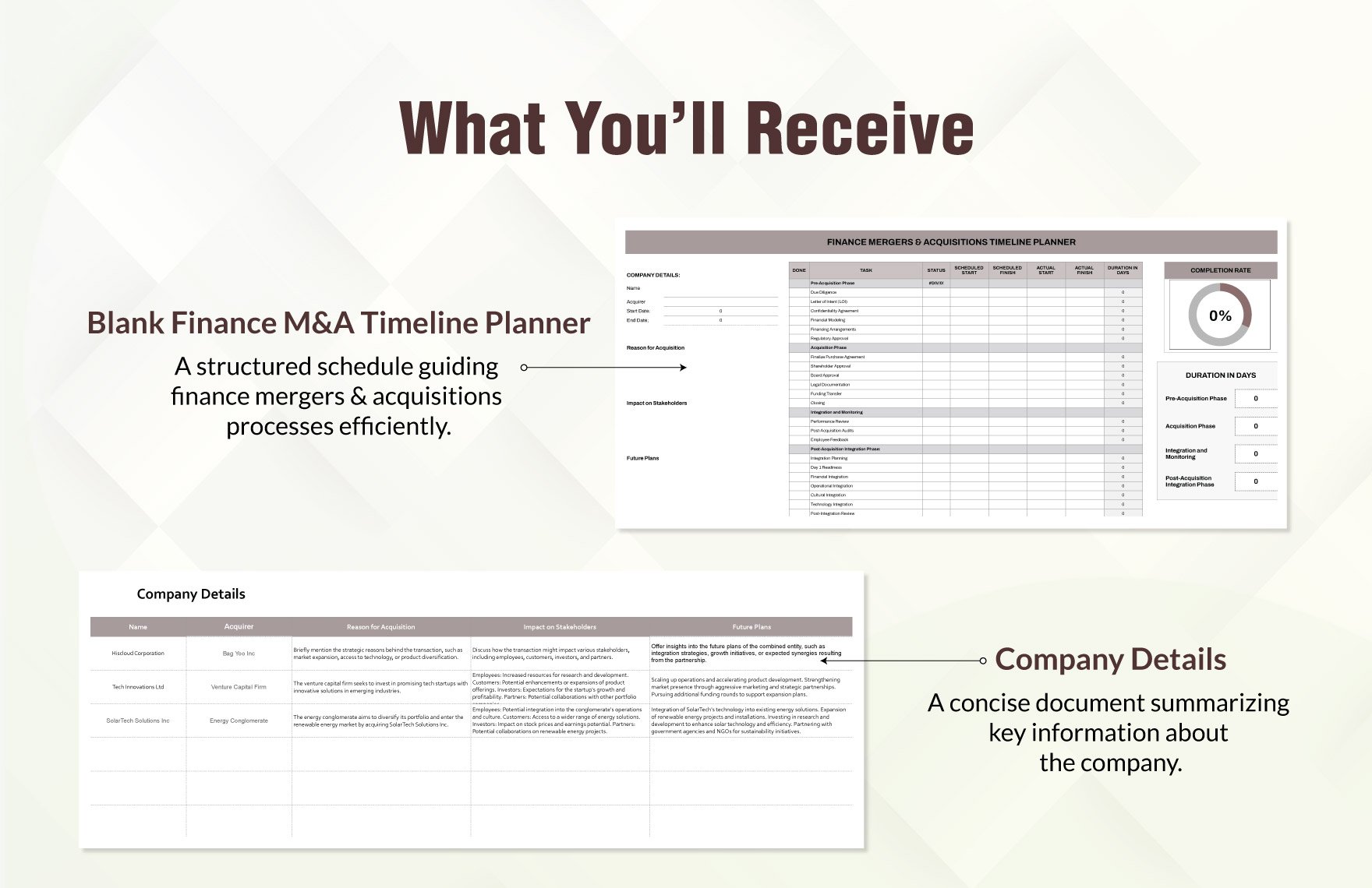 Finance Mergers & Acquisitions Timeline Planner Template