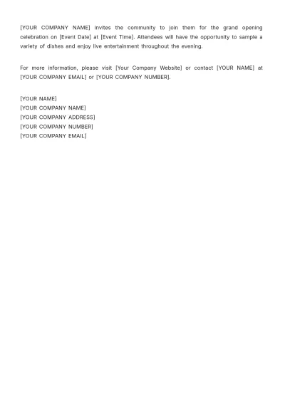Free Restaurant Launch Press Release Template to Edit Online