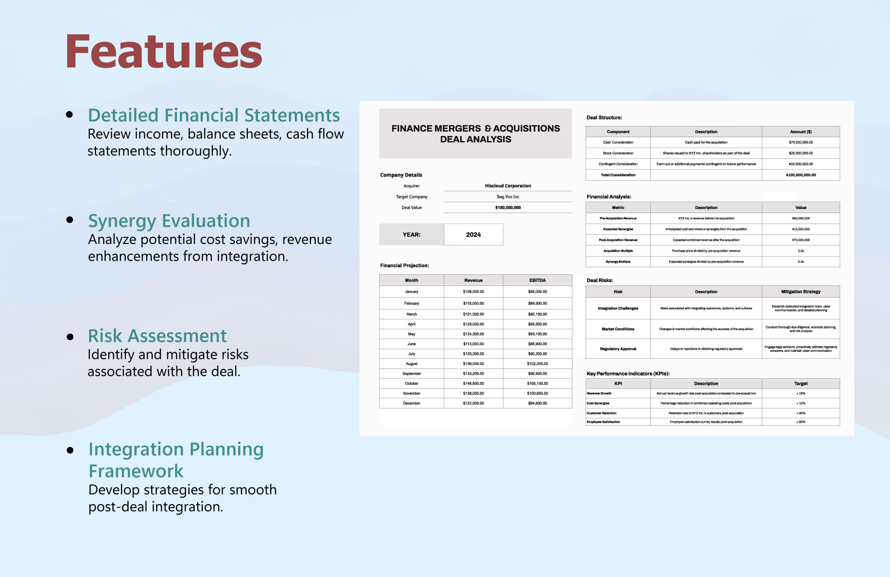 Finance Mergers & Acquisitions Deal Analysis Template