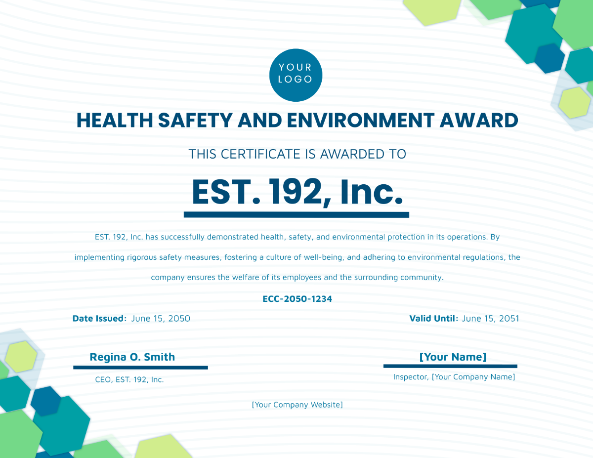 Health Safety and Environment Certificate