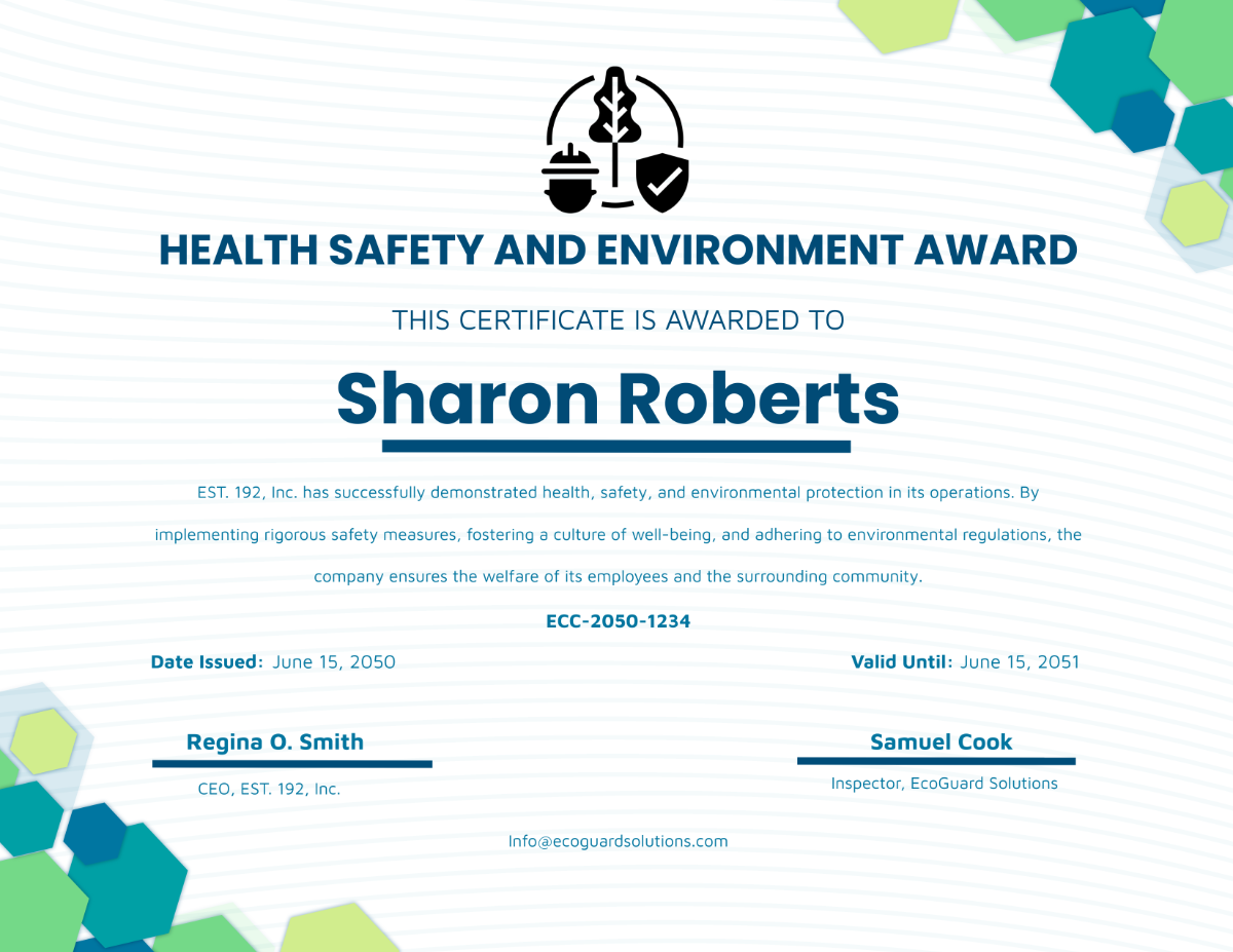 Health Safety and Environment Certificate Template - Edit Online & Download