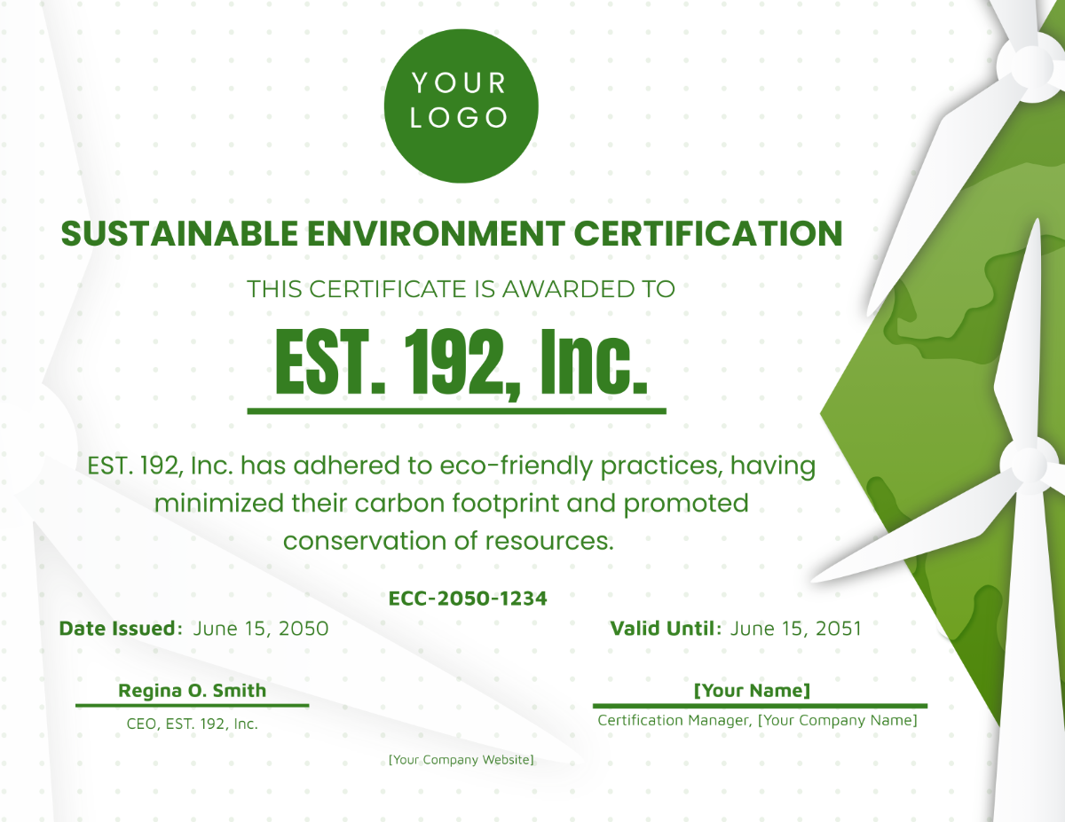 Sustainable Environment Certificate