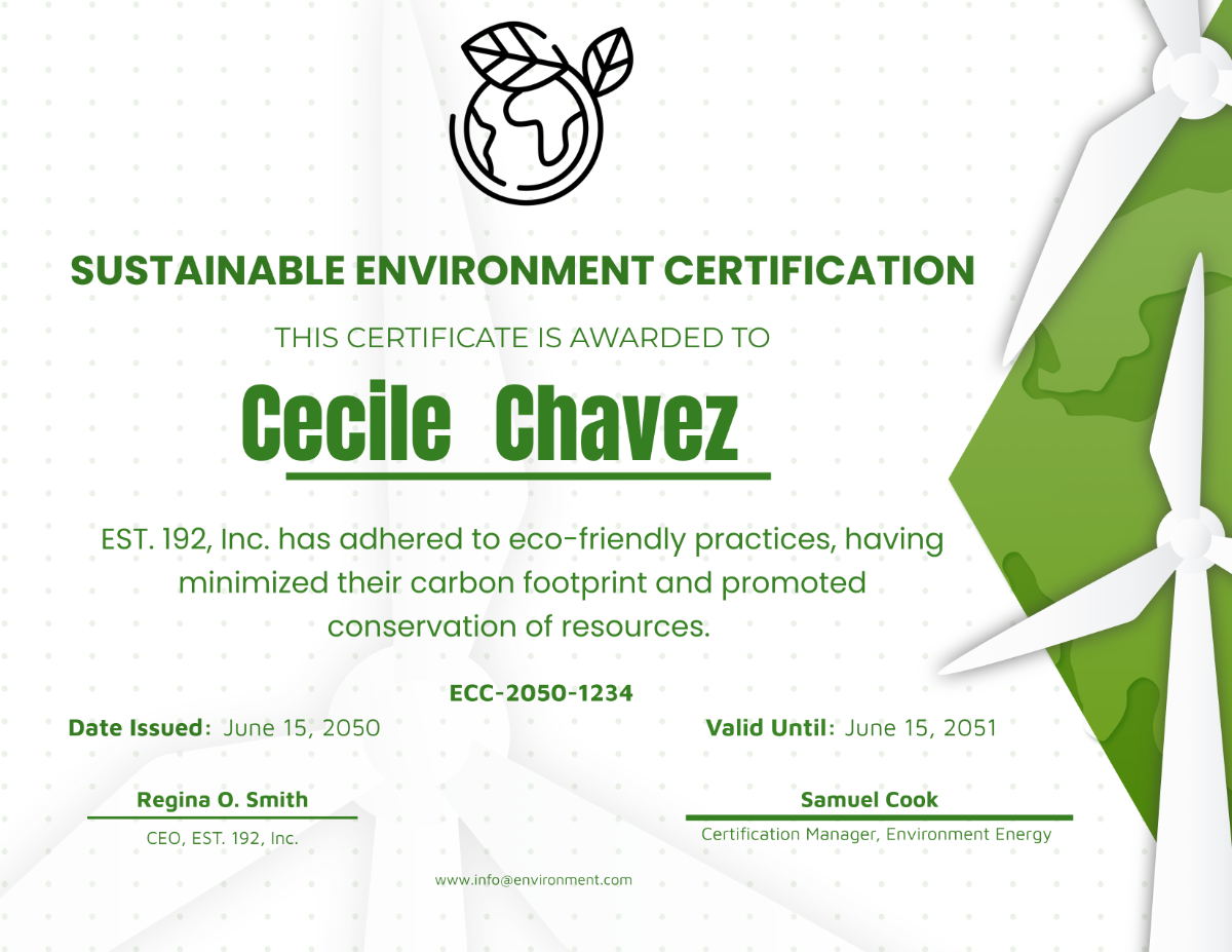 Sustainable Environment Certificate Template - Edit Online & Download