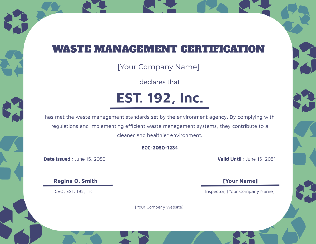Environment Agency Waste Certificate