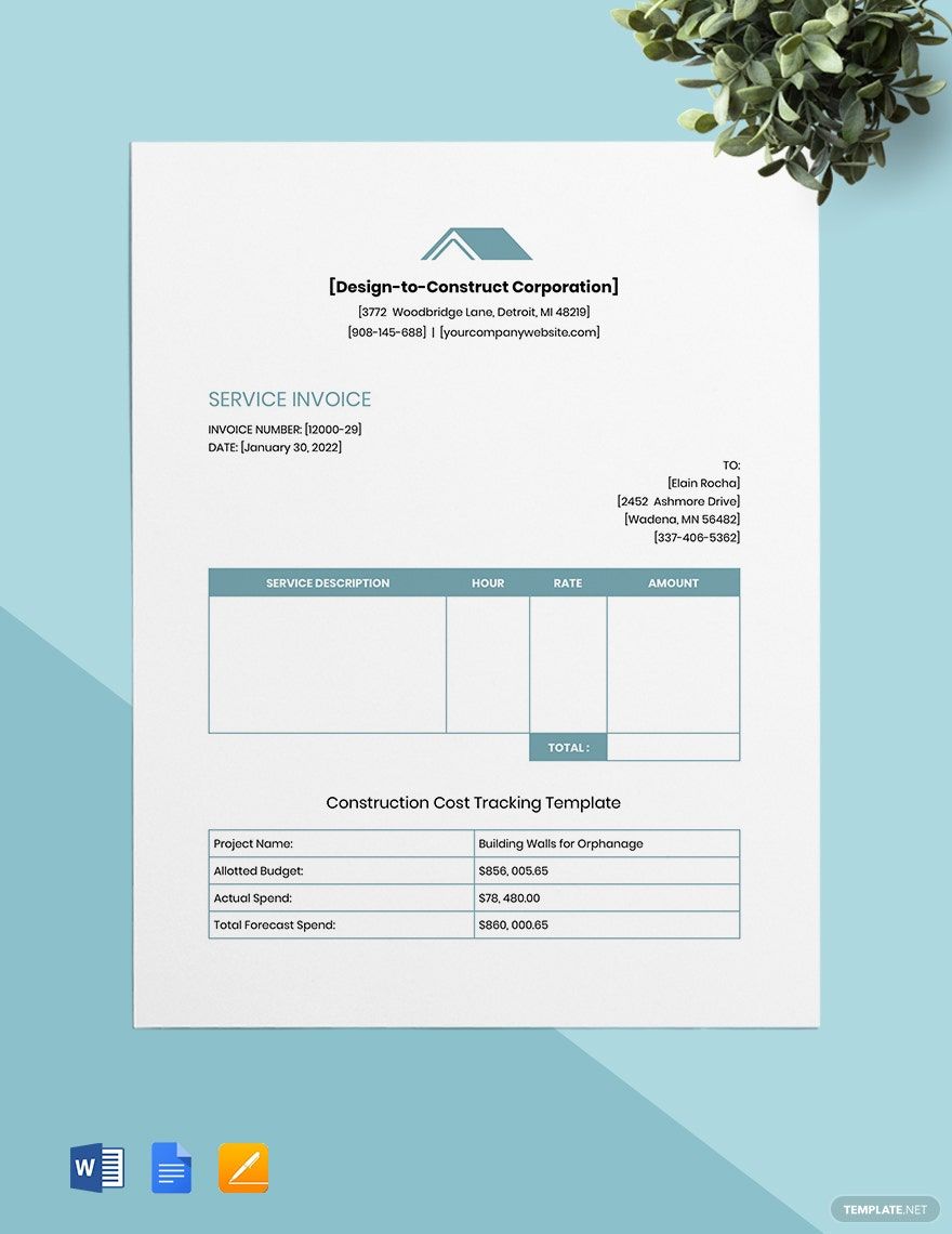 Contractor Job Invoice Template in Word, Google Docs, Google Sheets, Apple Pages