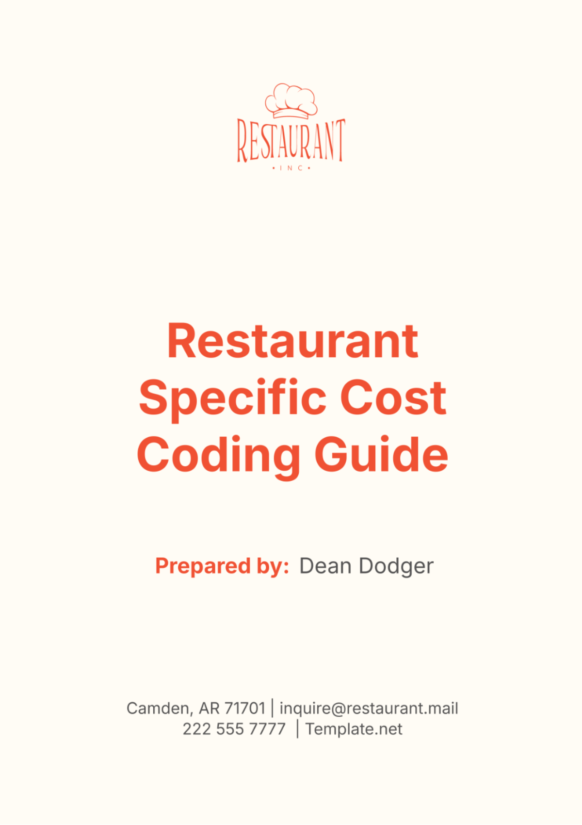 Restaurant Specific Cost Coding Guide Template