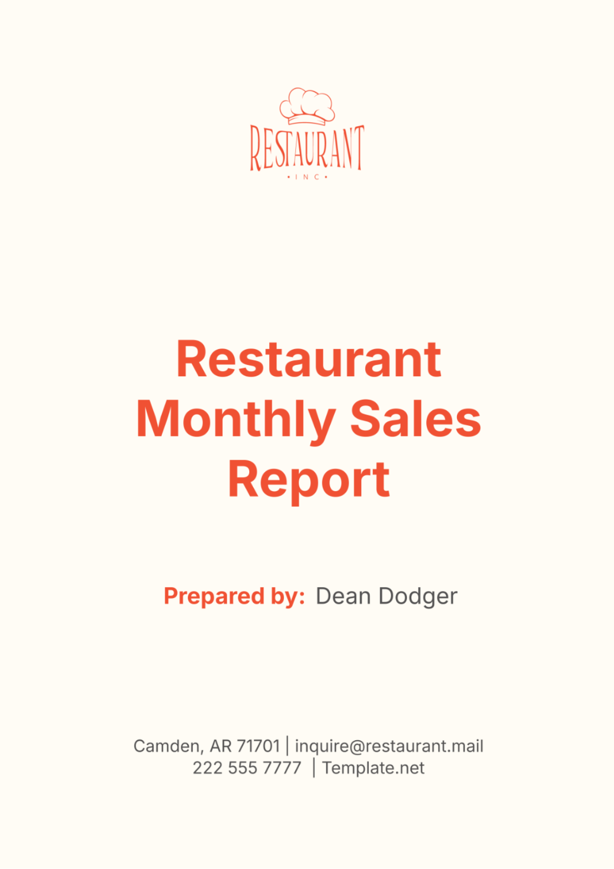 Restaurant Monthly Sales Report Template - Edit Online & Download