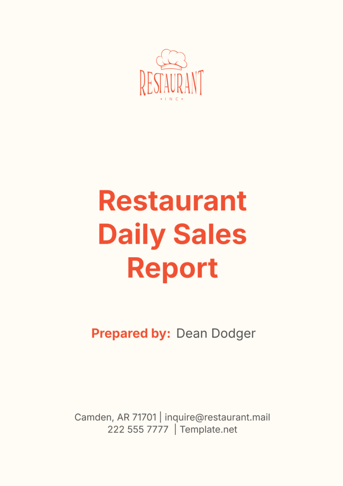 Restaurant Daily Sales Report Template - Edit Online & Download