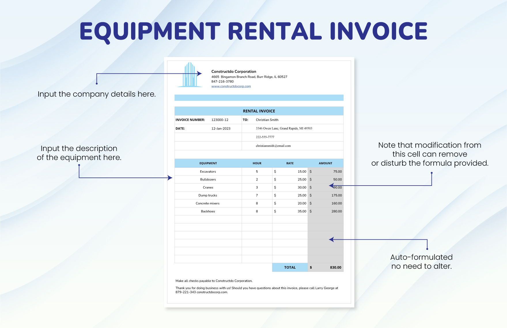 Equipment Rental Invoice Template