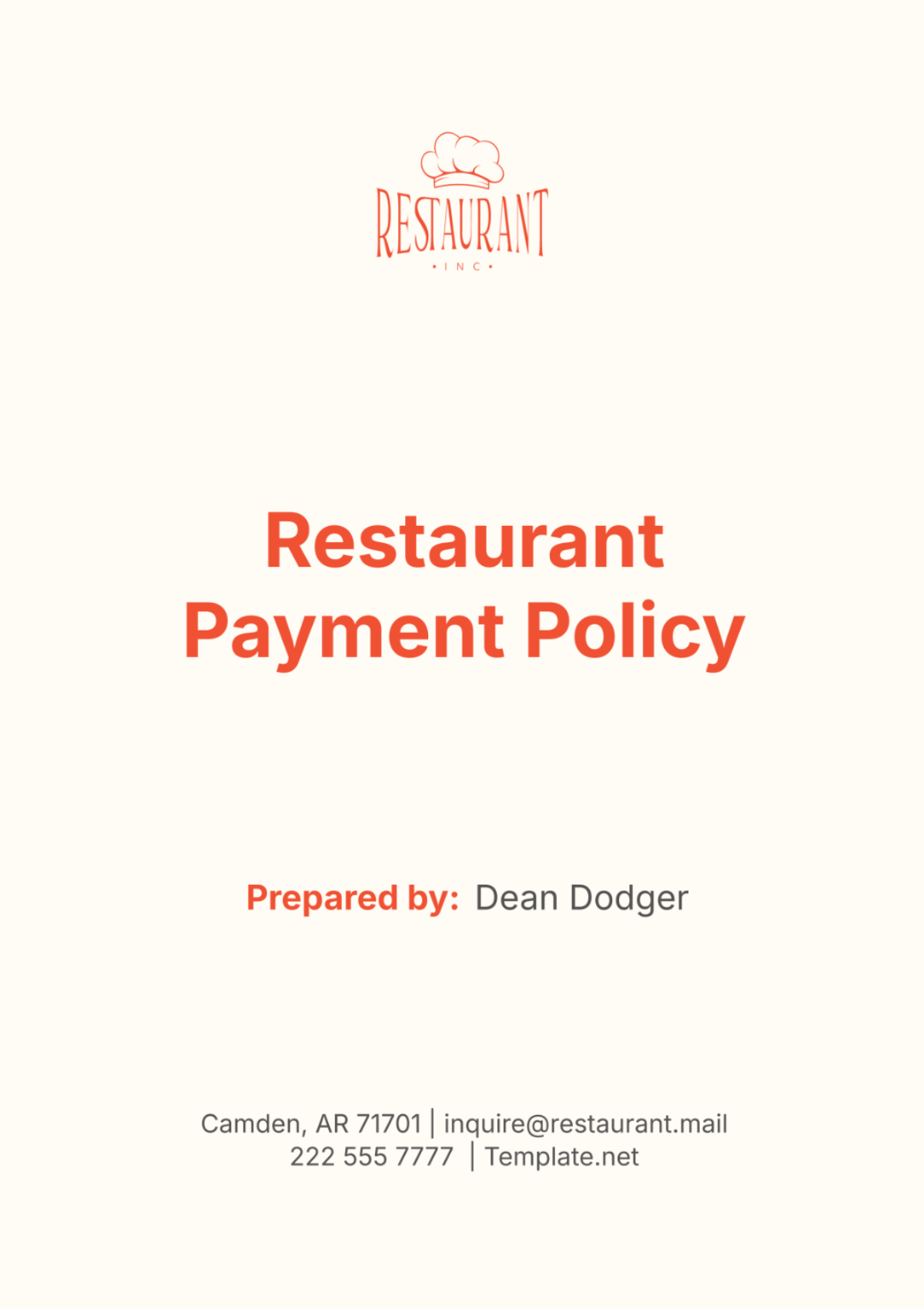 Restaurant Payment Policy Template