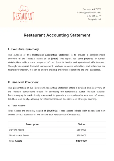 Free Restaurant Accounting Statement Template to Edit Online